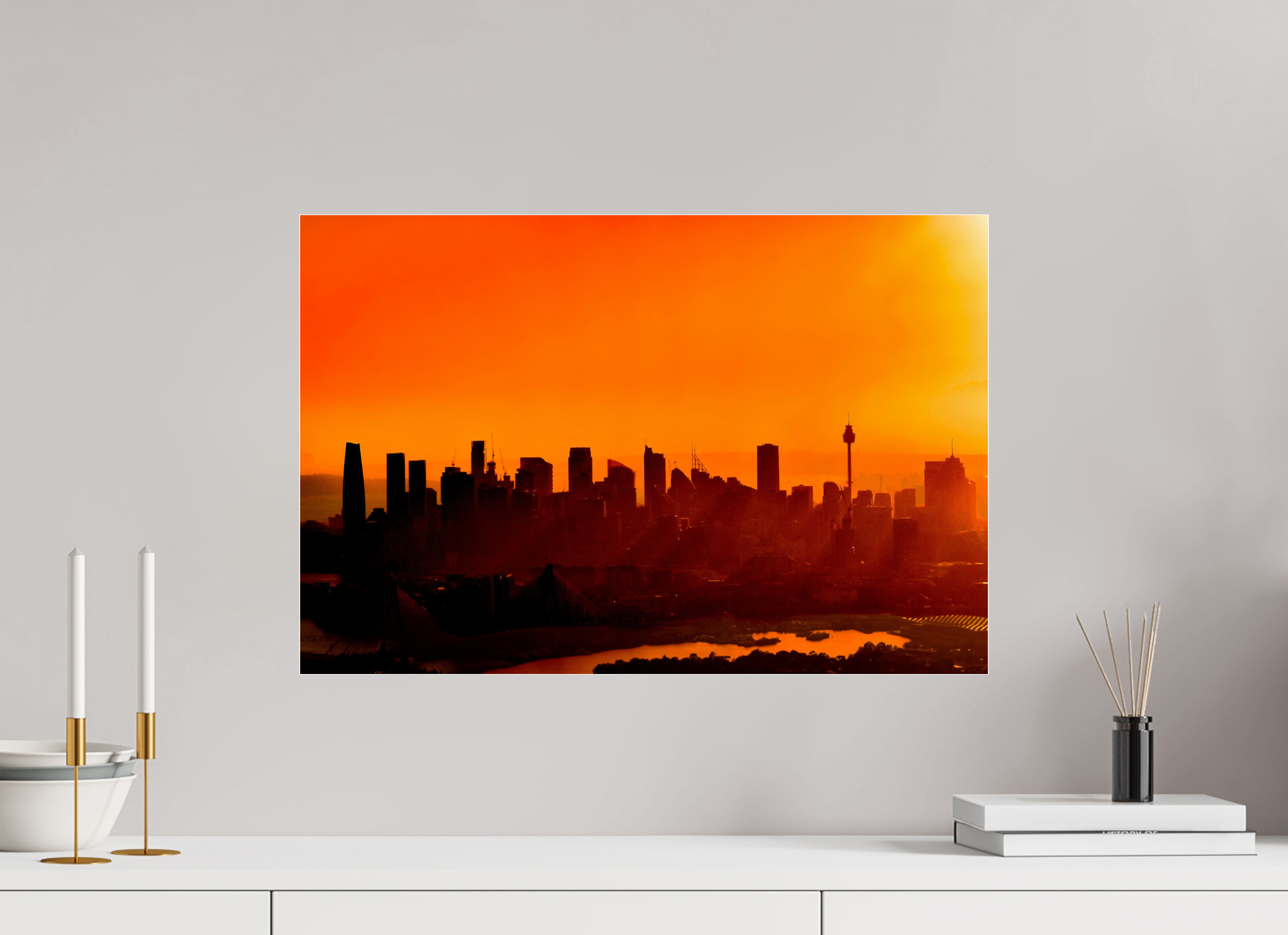 60 x 40 cm, Floating Metal Print Burning Silhouettes