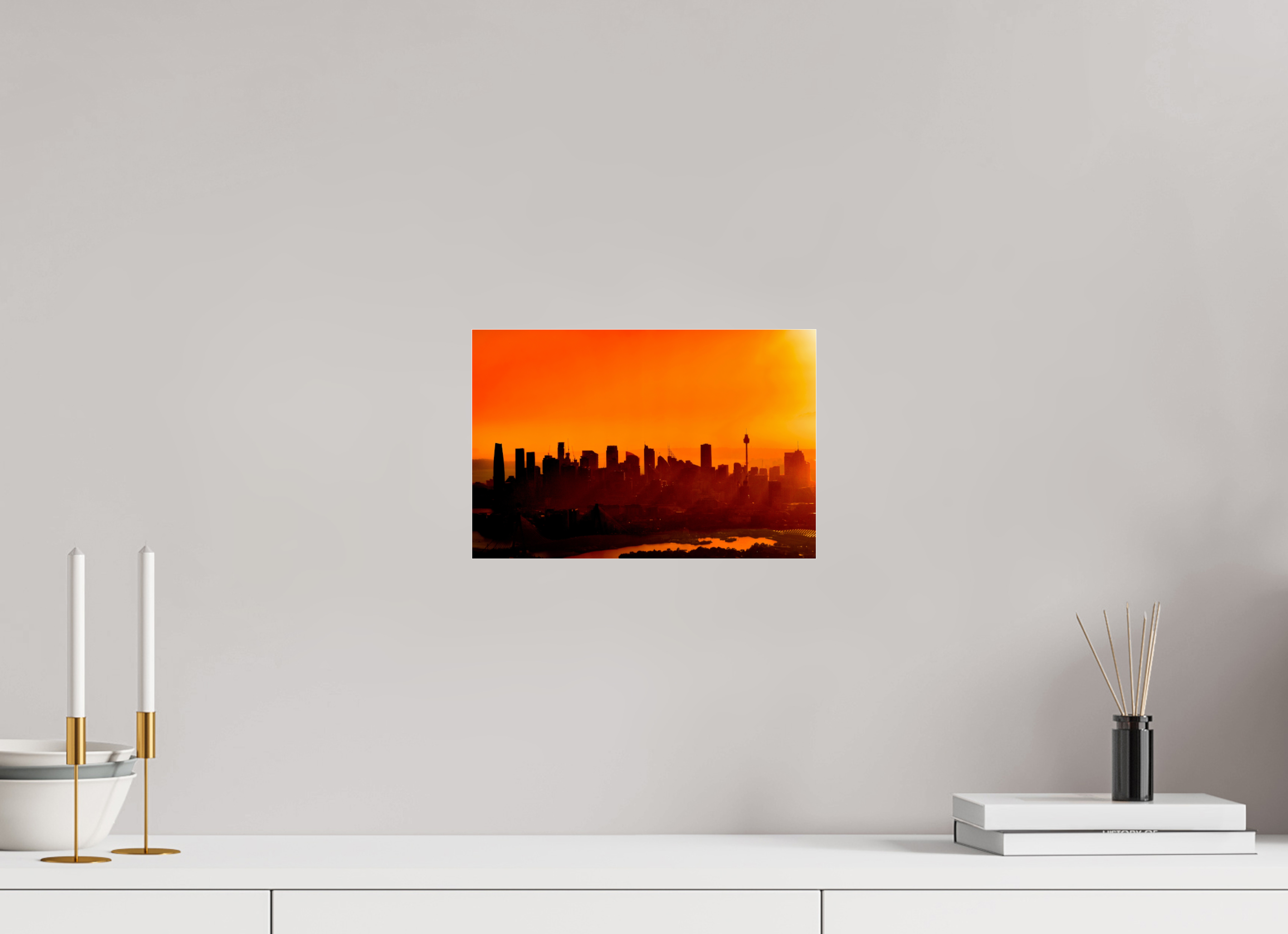 30 x 20 cm, Floating Metal Print Burning Silhouettes
