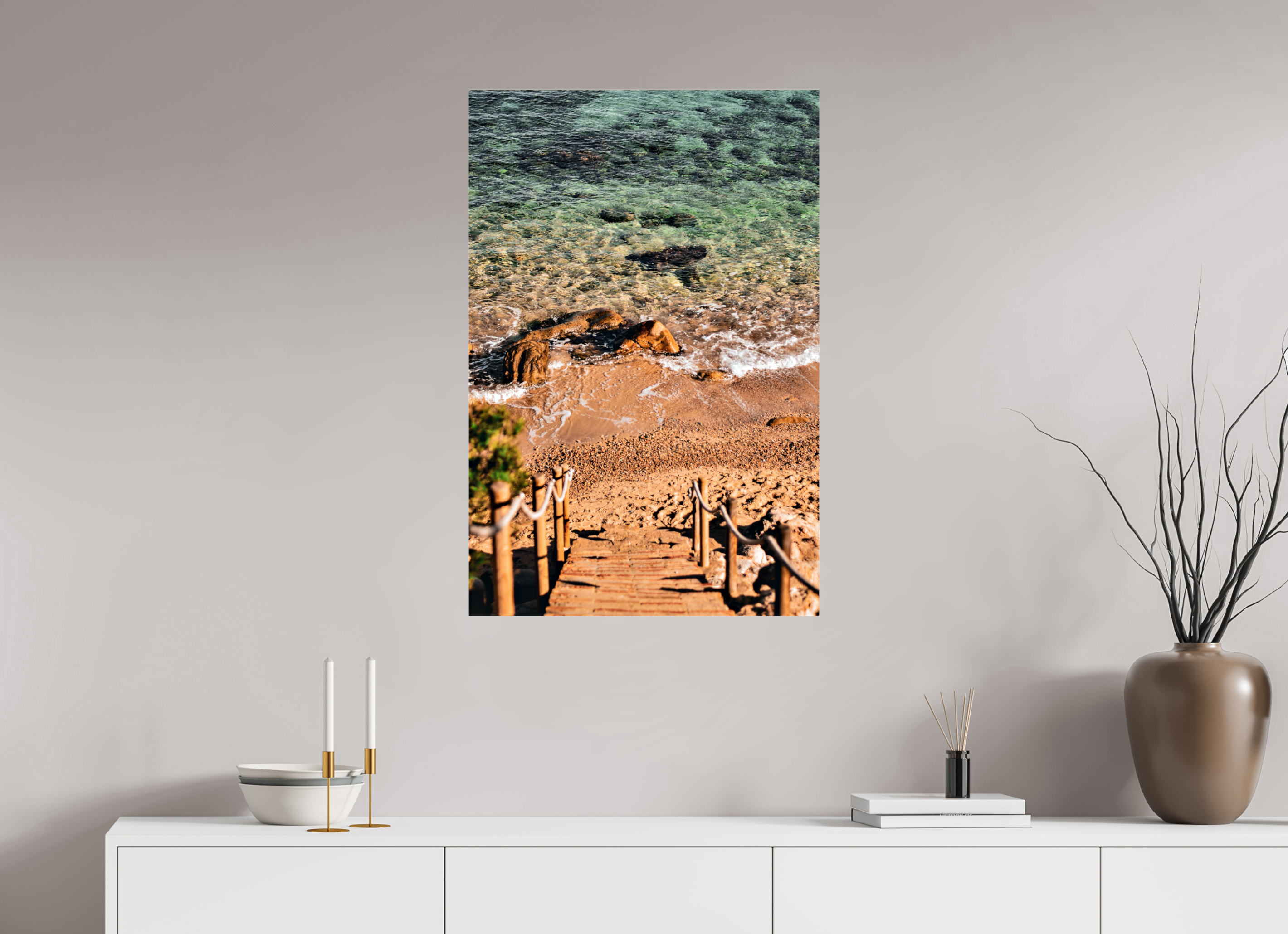 60 x 90 cm, Floating Metal Print Safe Shore.