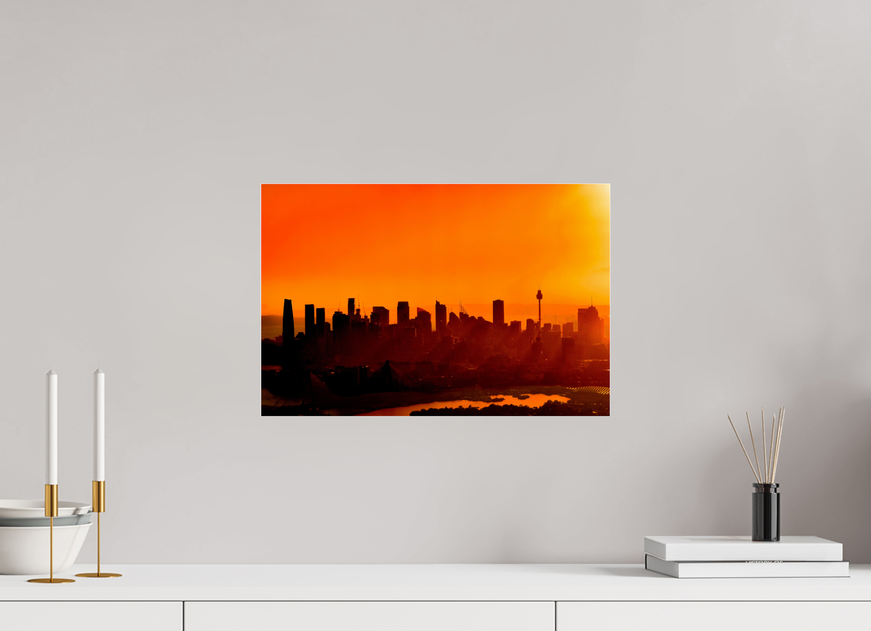 45 x 30 cm, Floating Metal Print Burning Silhouettes